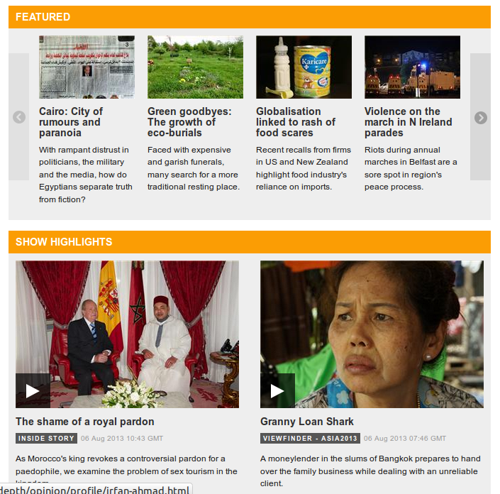 Al Jazeera Home page, Aug 8, 2013